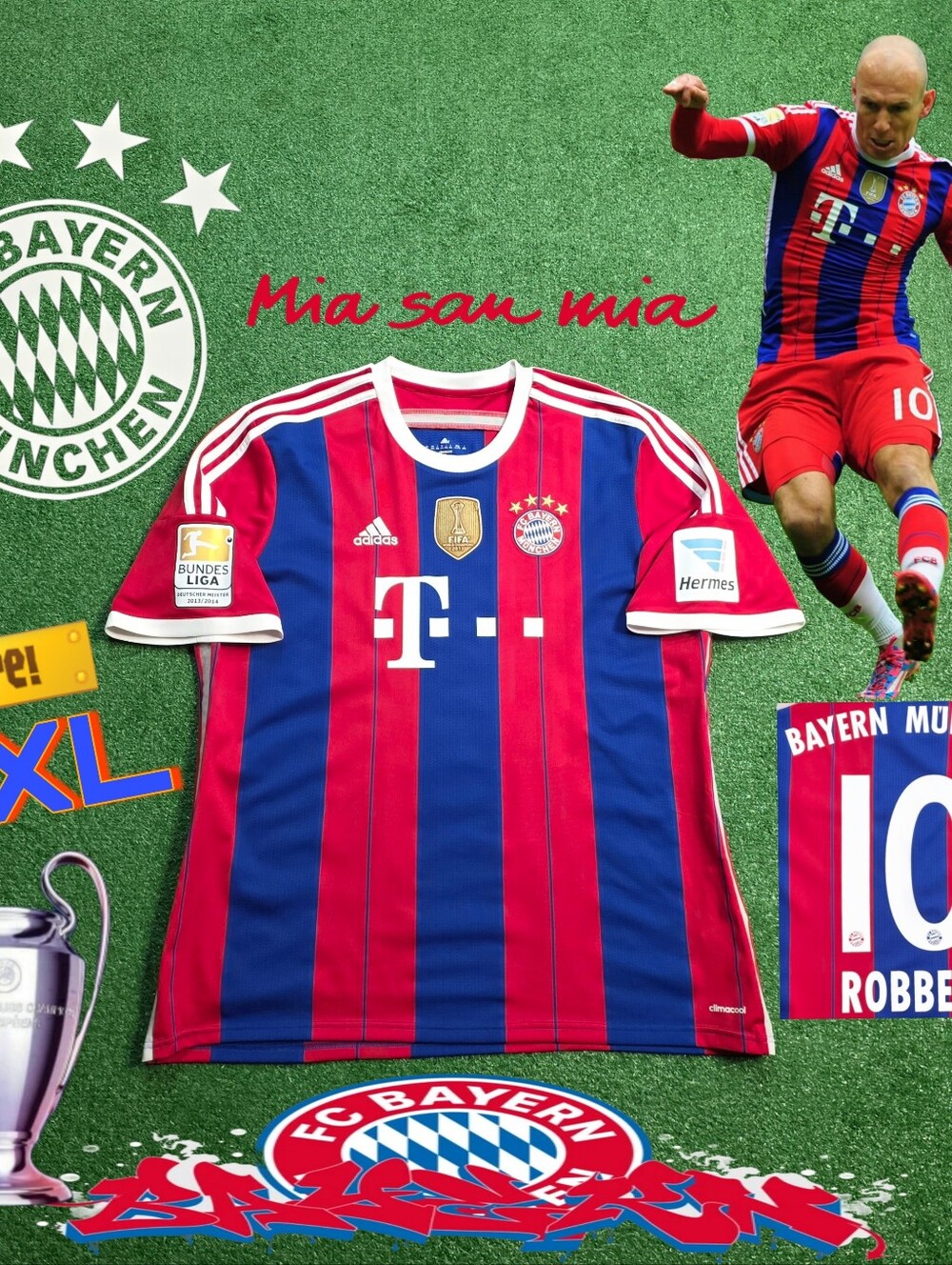 Adidas FC Bayern Munich Arjen Robben #10 2014/2015 Home Jersey Bundesliga Rare